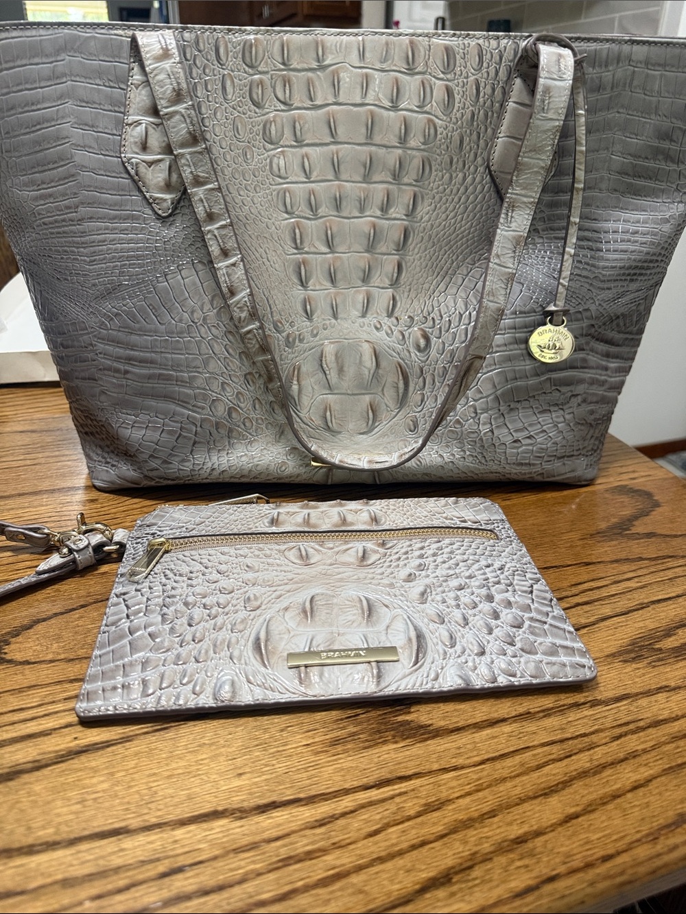 Brahmin Silver Croc-Embossed Tote with Matching Wristlet